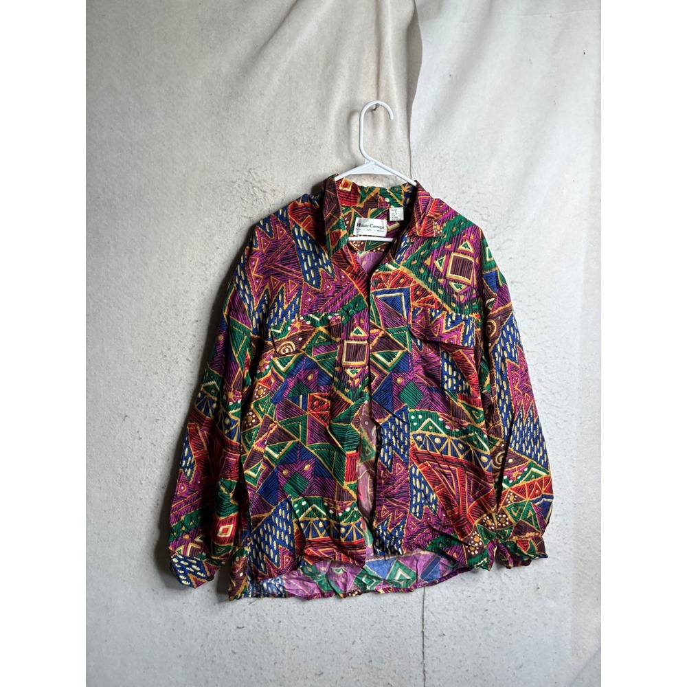 Vintage Hattie Carnegie 100% Silk Geometric Abstract Print Button Front Jacket M